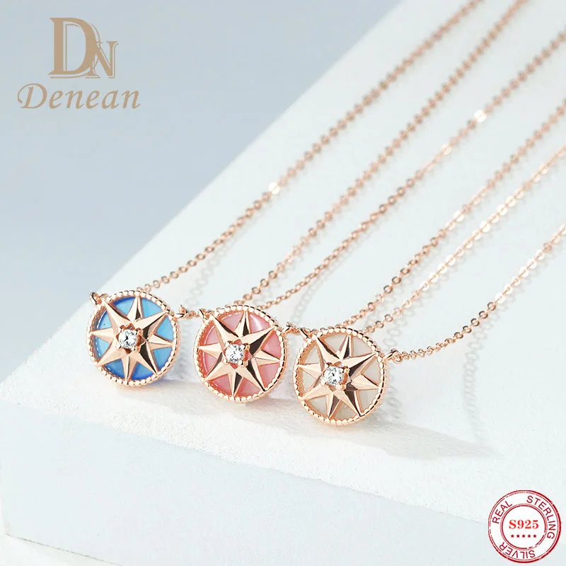 S925 Pure Silver Round Compass Necklaces for Women Fashion Eight Star Opal Pendant Girls 2022 Trend CHARM Fine Jewelry Gifts