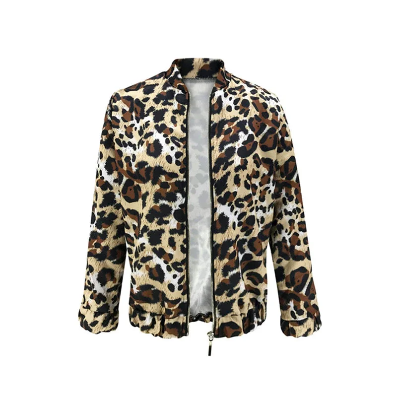 

Hot Sale Fashion Women Long Sleeve Jacket Sweater Ladies Casual Leopard Print Cardigan Zipper Short Outwear Coat Jacket