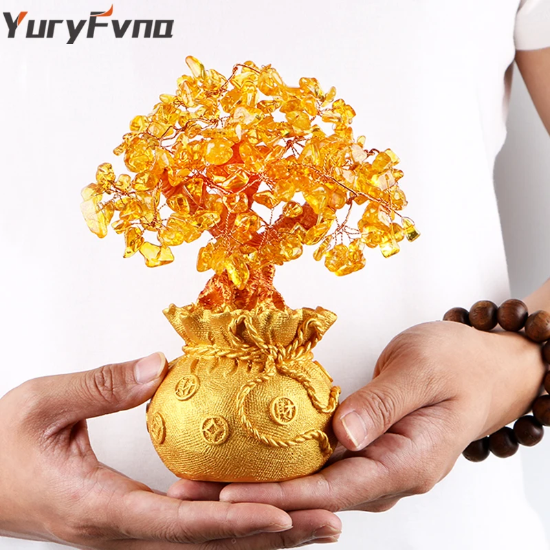 YuryFvna 7 дюймов высотой с украшением в виде кристаллов Lucky Money Tree Фигурка фэн-шуй для