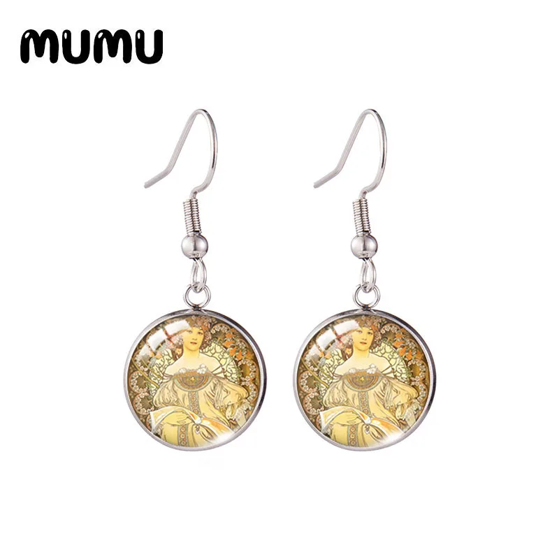 Женские круглые серьги Alphonse, в стиле модерн, с крючком в виде рыбки, ювелирные изделия, Стеклянные Кабошоны, 2020