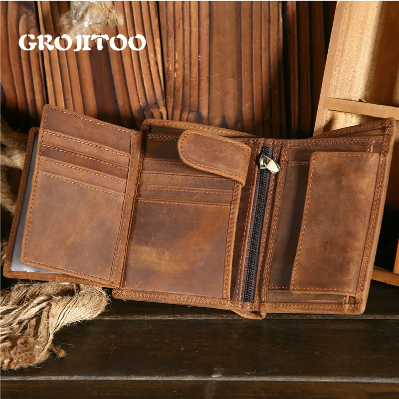 Кошелек GROJITOO Crazy Horse из воловьей кожи мужской кошелек многофункциональный