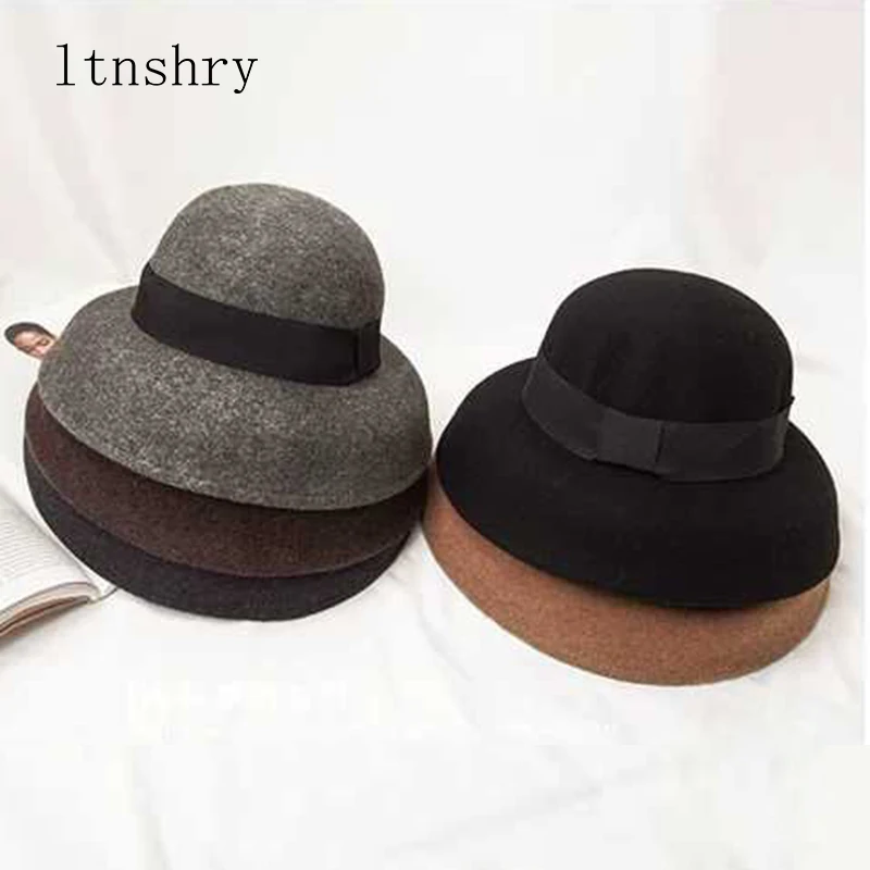 Шляпа фетровая однотонная для мужчин и женщин Классическая шапка с поясом из