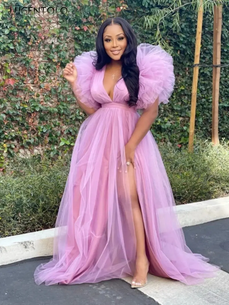 

Женское вечернее сексуальное платье большого размера, Сетчатое газовое платье большого размера, женское повседневное длинное платье с шир...