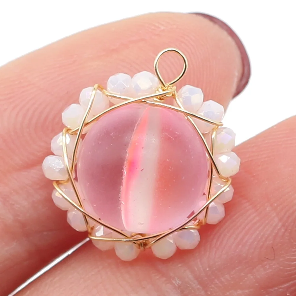 

Natural Stone Pendant Glitter Stone Round Lace For DIY Necklace Bracelet Cute Exquisite Jewelry Size 15x15mm