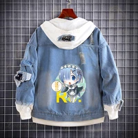 life in a different world from zero rem ram cosplay costume woman denim jacket classic ripped slim denim jacket with holes