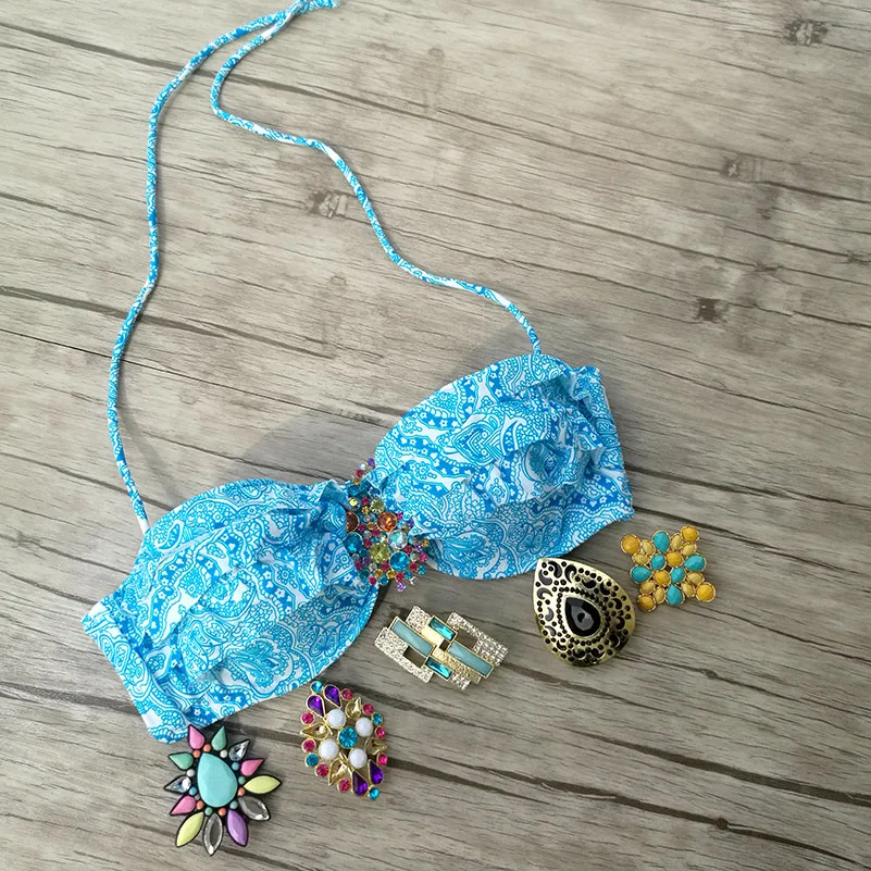 Женские бикини топы для женщин купальники с цветочным принтом и бриллиантами