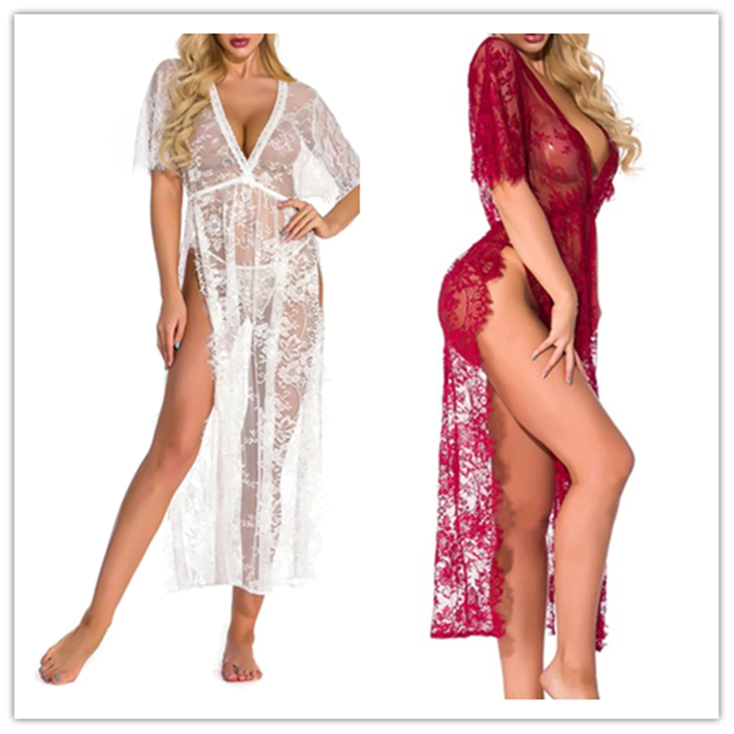 Женское сексуальное кружевное Сетчатое нижнее белье прозрачный длинный халат