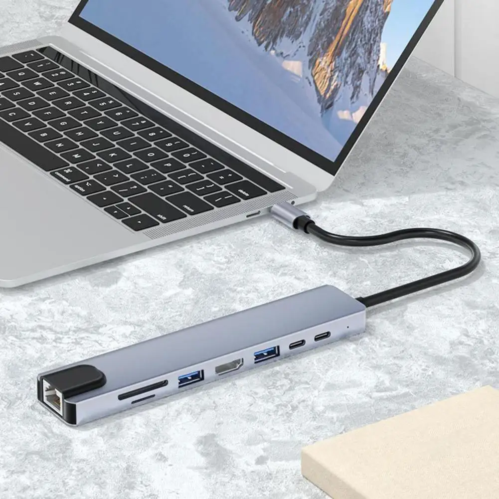 

Expansion Dock 8 in 1 PD Fast Charging Aluminum Alloy Type-C Hub to HDMI-compatible TF/SD-Card Docking Station for Home