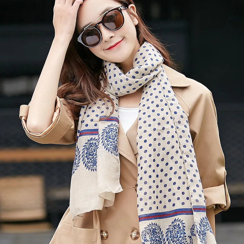 

Cotton and linen 2020 new South Korea hot style manufacturer wholesale dot scarf scarves shawls