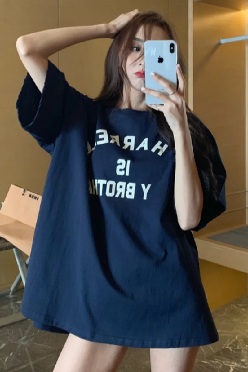 

moda feminina summer casual style letter o-neck short sleeve t-shirts Korean Women's Clothing Tees ladies tops loose Female