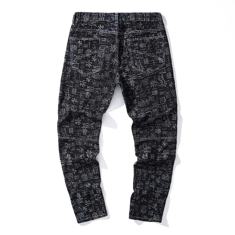 

Mcikkny Men Surname Printed Jeans Pants Hip Hop Slim Denim Trousers Male Streetwear Size 29-40