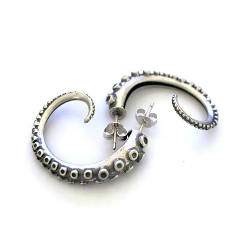 

Punk Interesting Octopus Foot Earrings for Men Women Gothic Silver Color Unusual Stud Earrings Nightclub Bar Jewelry Accessories