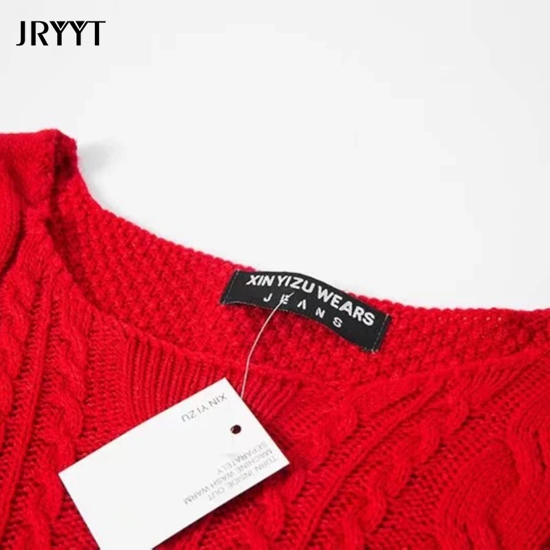 

Womens Casual Retro Twist Short Knitted Sweater Long Sleeve Cropped O-Neck Cashmere Pullover Loose Cotton Tops 2021 New