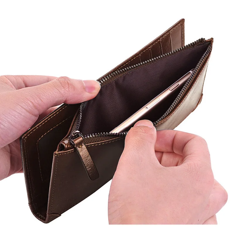 Винтажный Мужской кошелек из натуральной кожи Большая вместительная сумка для