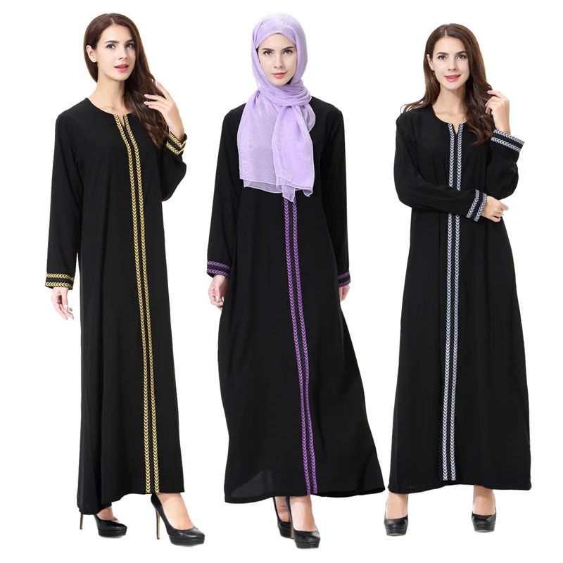 Женское платье с вышивкой Abayas, черное приталенное Повседневное платье с длинным рукавом, одежда в мусульманском стиле Дубая, Турции, ислама