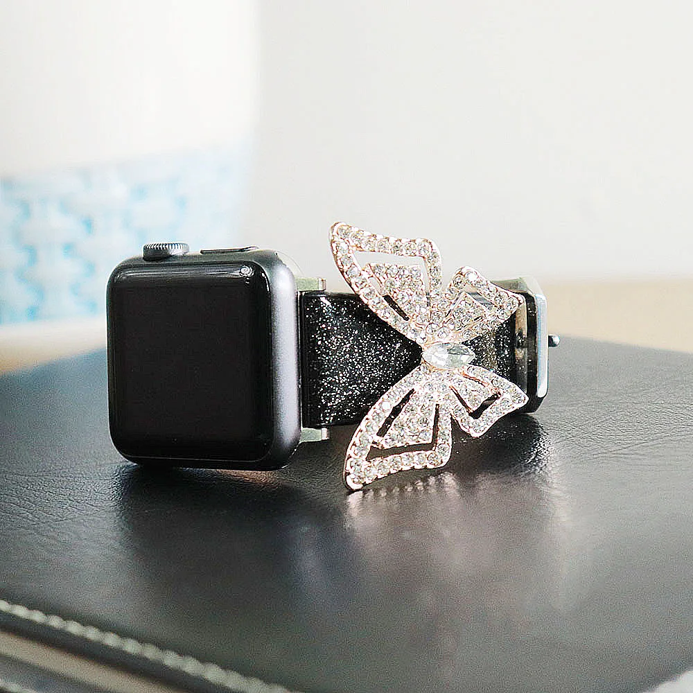 Блестящий Браслет-бабочка для Apple Watch, 38, 40, 42, 44 мм, серия 1, 2, 3, 4, 5, алмазный браслет iWatch, блестящий кожаный ремень