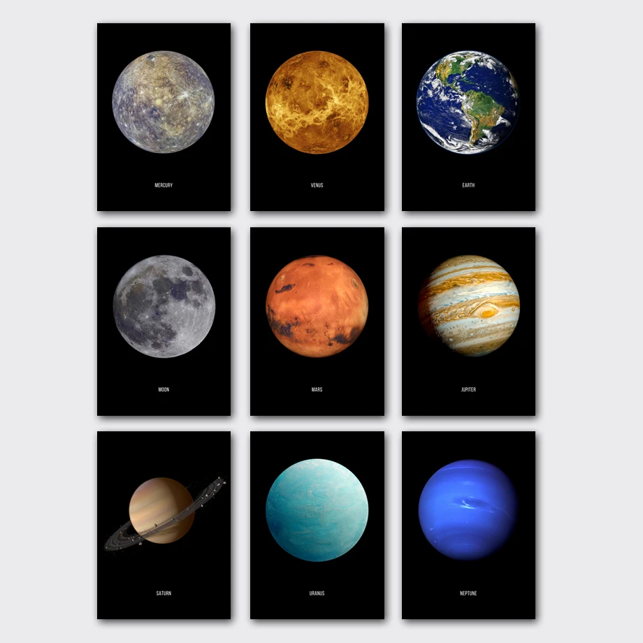 Плакаты и принты с изображением земли Венеры Луны Марса Сатурна урана планеты