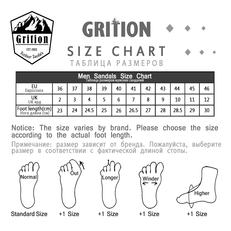 

GRITION Men Sandals Genuine Leather Summer Outdoor Casual Shoes Slippers Walking Beach Flat Platform Sandals Sport Large Size 46
