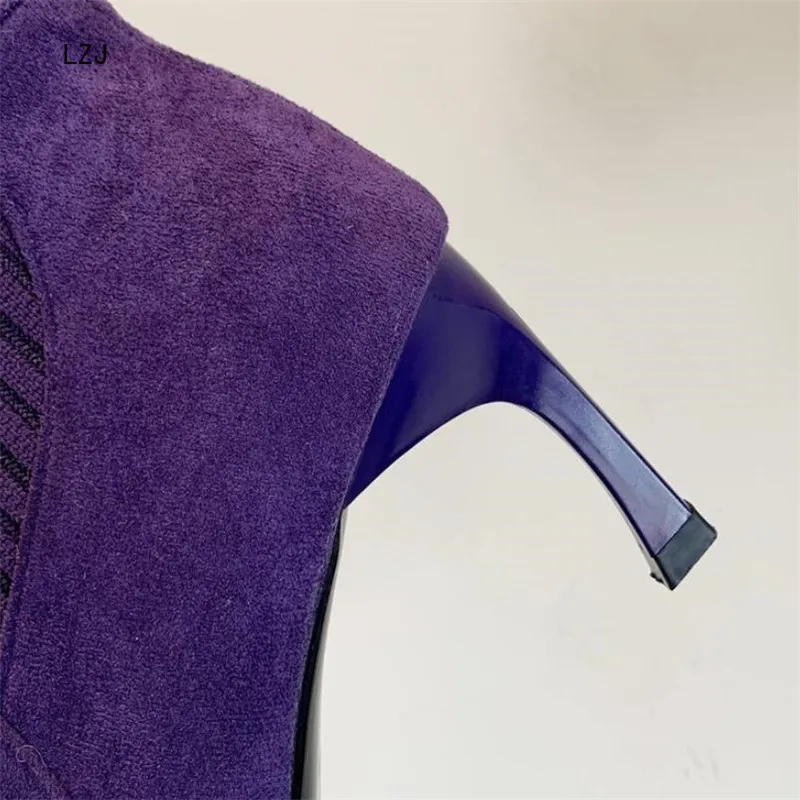 

LZJ 2019 Autumn New Women Sock Boots Pointed Toe Elastic High Slip On Heel High Ankle Pumps Stiletto Botas Mujer High Boots