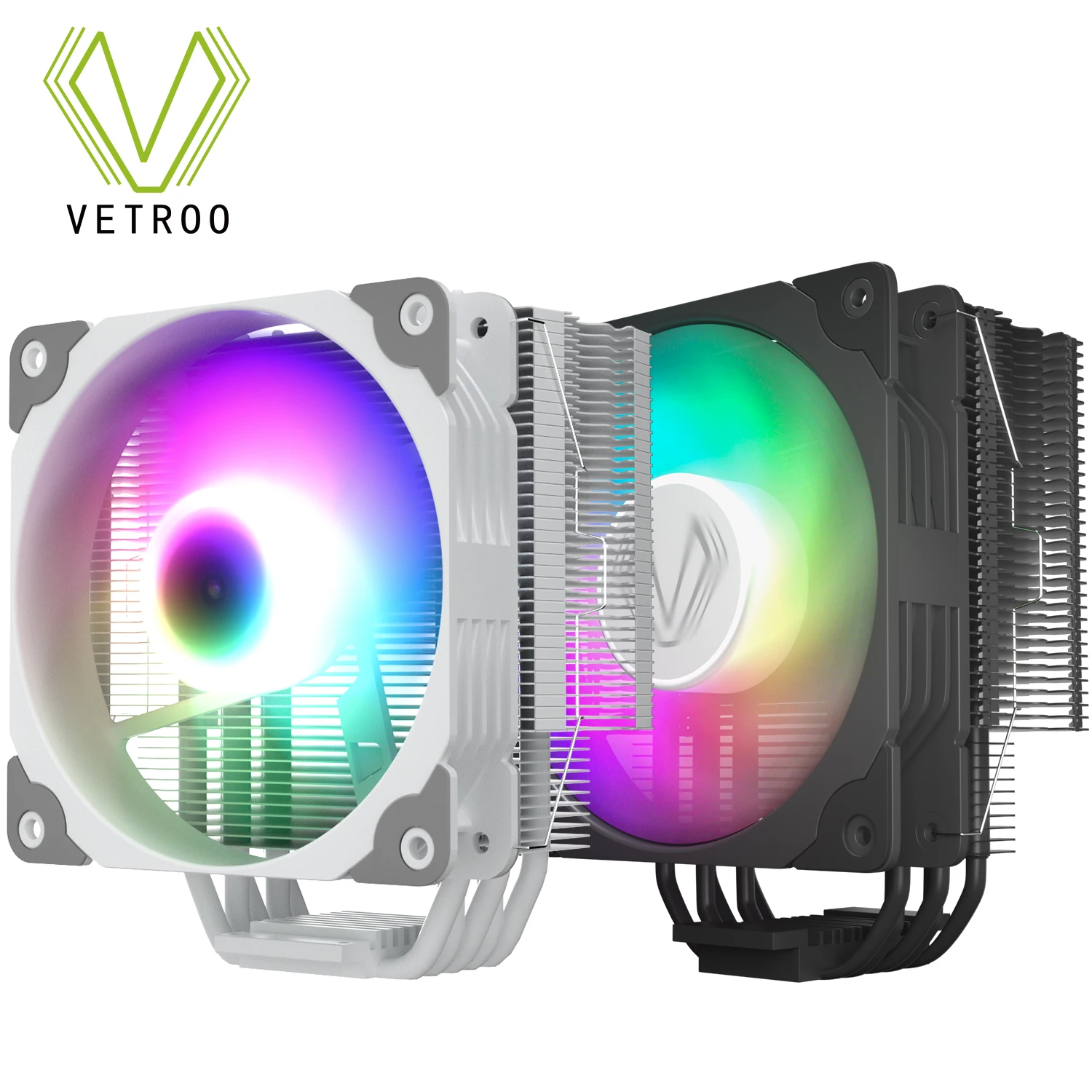 VETROO CPU Cooler Radiator 5 Heat Pipes 120mm PWM ARGB Cooling Fan For Intel LGA 1200 1366 1156 1155 1151 1150 775 AMD AM3 AM4