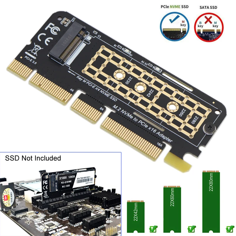 M.2 Накопитель SSD с протоколом NVME адаптер PCI-E 3,0x4x8x16 до NGFF M ключ твердотельный привод конвертер карта для 2230 до 2282 SSD поддержка Win 10