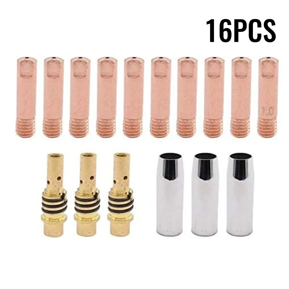 

0.8/1mm MIG Contact Tips 16/30pcs Copper M6 Replacement Shroud Nozzles
