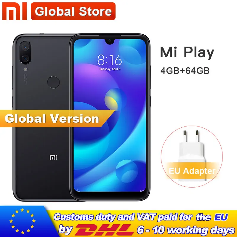 Глобальная версия Xiaomi Mi Play 64 Гб rom 4 ram мобильный телефон MTK Helio P35 Восьмиядерный