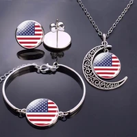 bracelet necklace earrings jewelry set the united states flag glass cabochon stud earrings usa flag bracelet necklace for women