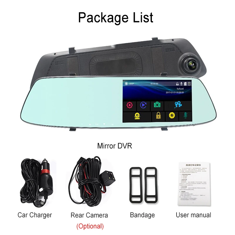

Car DVR Camera 5 inch Touch Screen Dual Lens Rearview Mirror Video Recorder FHD 1080P Automobile DVR Mirror Dash cam Registrator