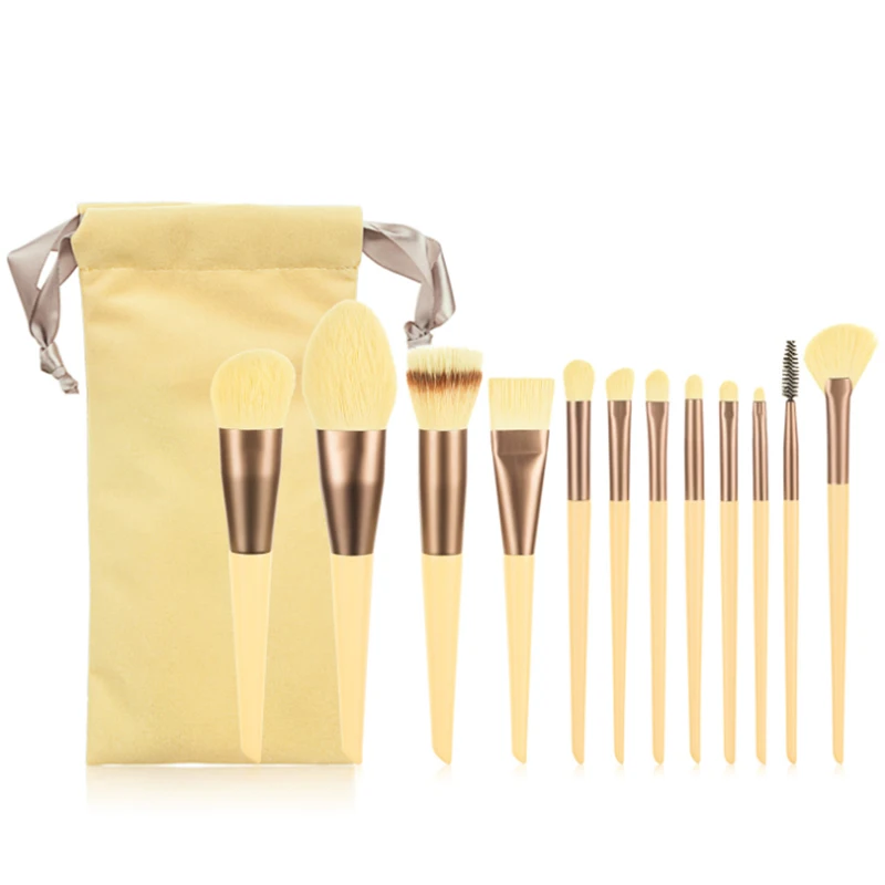 

12 Makeup Brushes Cream Cheese Foundation Set New Beauty Tools Loose Paint Bevel Trimming Blush Flame Highlight Eye Medium