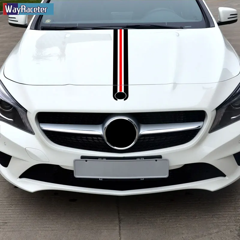 

Car Hood Sticker Bonnet Stripes Decal For Mercedes Benz W204 W205 W176 W177 A45 CLA250 W213 W211 C63 AMG A C E CLA GLA GLC CLS