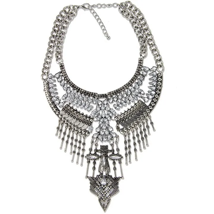 Style E Новинка, женское модное ювелирное изделие, винтажное, серебряное, цвет, макси воротник, длинная цепочка, кристалл, колье, массивные ожерелья, подвески - Окраска металла: Style E