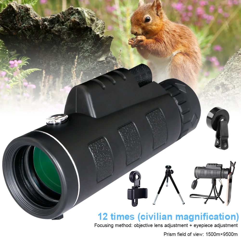 

40x60 Portable Monoculars Professional Low-Light Vision BAK4 Prism Waterproof for Outdoor Camping Hunting Bird Watching w/ Tools