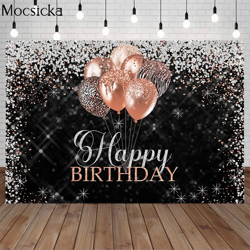 

Mocsicka Happy Birthday Backdrop Champagne Balloon Diamond Flash Background For Photography Child Photo Decoration Props Studio