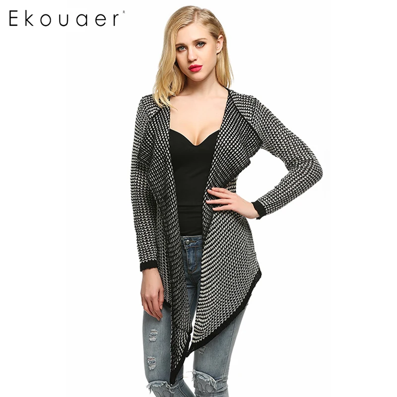 Ekouaer Women Loose Casual Knit Cardigan Jacket Irregular Sweater Tops Coat Stylish Ladies Sweatercoat |