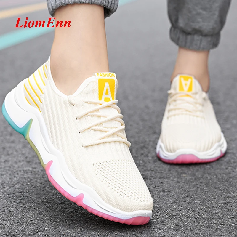 

2021 Women's Summer Shoes Rainbow Sole Sock Sneakers Platform Pink Black Tennis Female vulcanize Breathable Walking Shoes basket