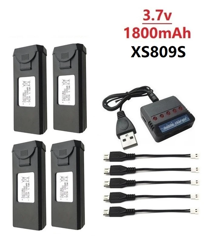 Комплекты зарядного устройства Lipo для VISUO XS809s XS816 3,7 V 1800mAh RC дроны Квадрокоптер запасные части Аксессуары - Цвет: Black