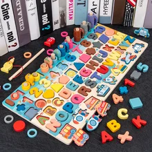 Kids Montessori Toys Wooden Geometric Shape Color Digital Cognition Puzzle Math Early Educational Toys For Children