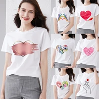 white basis woman t shirts love heart series female clothing tops tee ladies short sleeve casual round neck womens clothes
