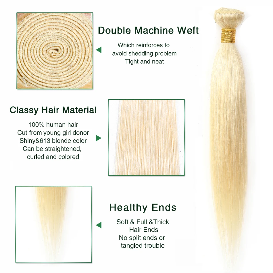 

613 Straight Hair Bundles Blonde Remy Human Hair Bundles Brazilian Extensions 8-26 Inches Honey Blonde Bundles Can Be Dyed