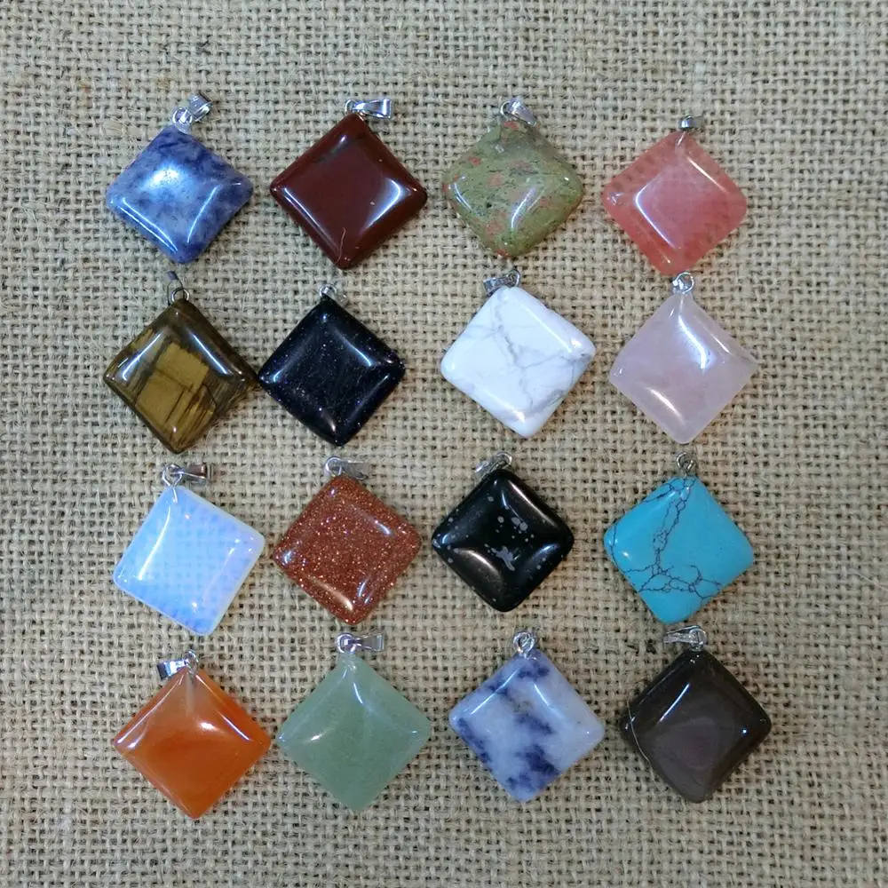 

50 Pcs Turquoises Quartz Crystal tiger eye lapis Natural Stone Pendants Charms Pendants for Necklace Jewelry Making 20*20mm