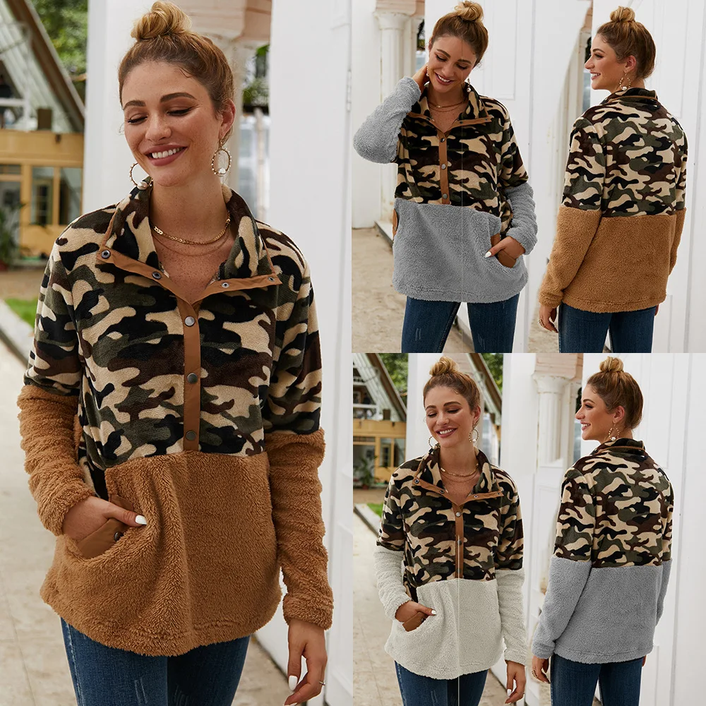 

CHANWELL Women Camouflage Patchwork Turtleneck Sweatshirt Kpop Long Sleeve Fleece Pullovers Women Sweatshirt Oversize Ladies Top