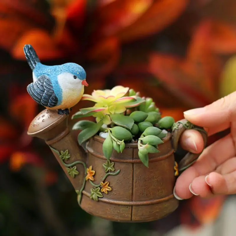 

Shower Shape Succulen Flowerpot Pastoral Bird Shower Succulents Resin Plants Flower Pot Mini Landscape Garden Home Decoration