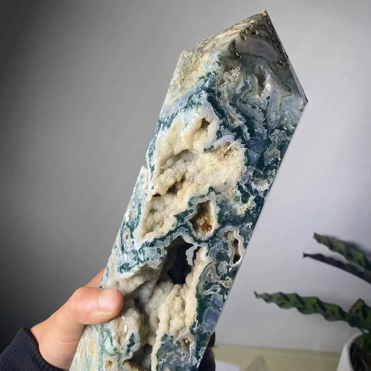 Натуральный большой мох агат башня DHGAOGE