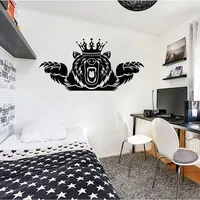 Wall Decal Angry Grizzly Bear Forest Animal King Crown Door Window Vinyl Stickers Teens Bedroom Man Cave Bar Interior Decor Q479