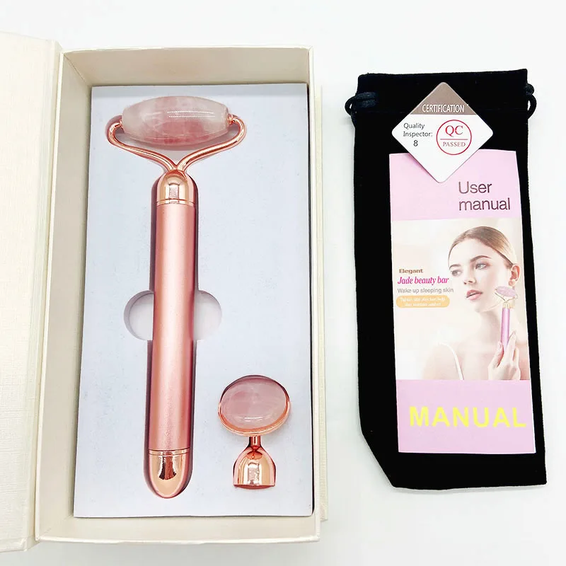 

2 IN 1 Gold Beauty Bar Vibration Facial Roller Electric Massager Jade Head Anti-wrinkle Skin Tightening Rose Quartz Face Massage