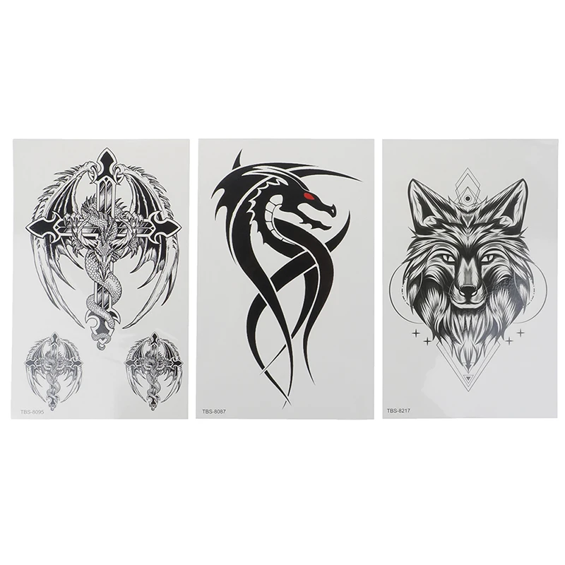 

Waterproof Temporary Tattoo Sticker Dragon Wing Cross Flash Tatto Wolf Scorpion Totem Body Art Arm Water Transfer Fake Tatoo Men