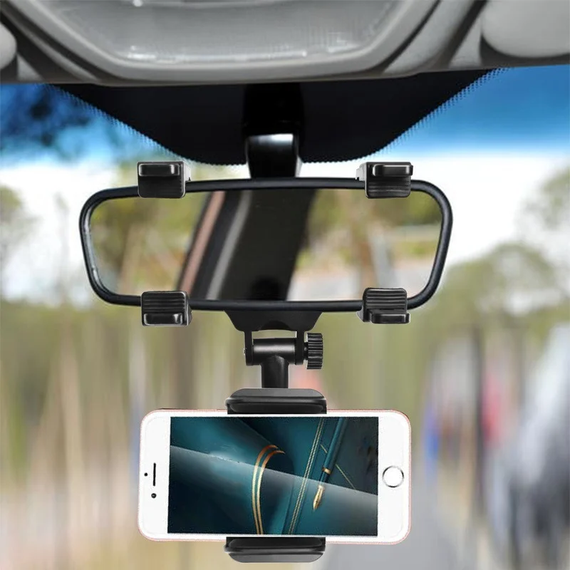 car rearview mirror mount phone holder 360 rotatable foldable universal auto gps navigation hanging cell phone bracket free global shipping