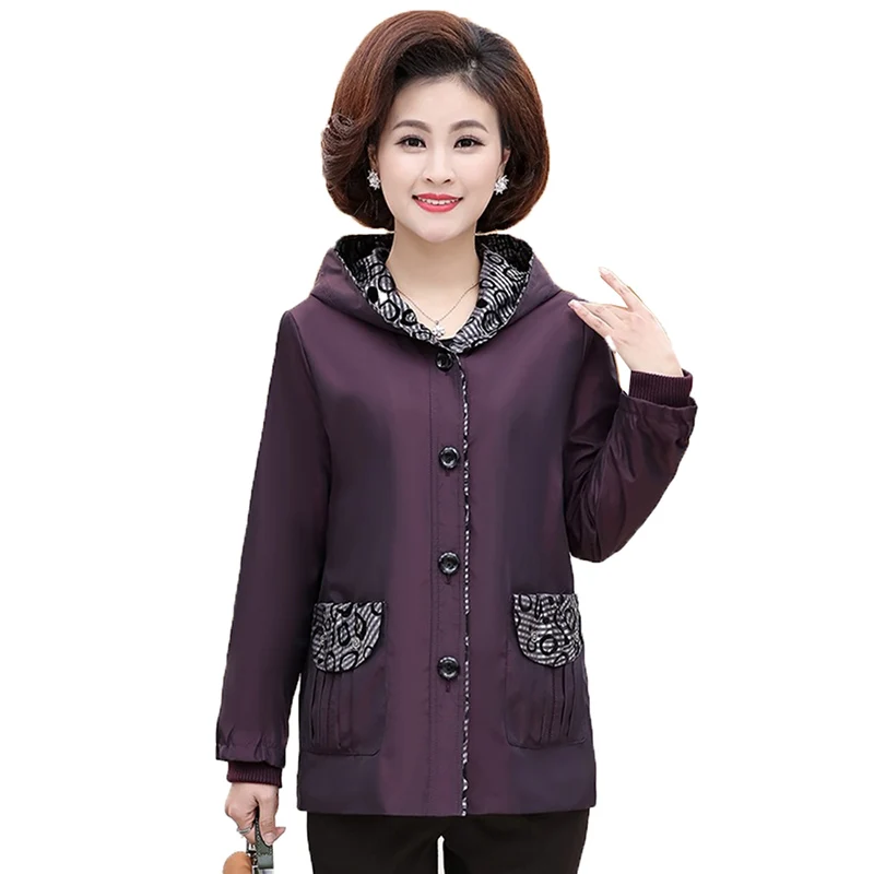 

Middle-Aged Elderly Women Coat New 2022 Spring Autumn Jacket Short Zipper Hooded Loose Casual Jacket Outerwear 5XL W275