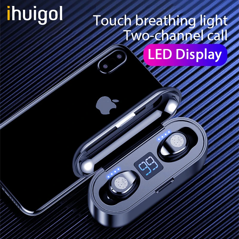 ! Huigol настоящие беспроводные наушники Bluetooth для iPhone Huawei Samsung LED дисплей Hi Fi